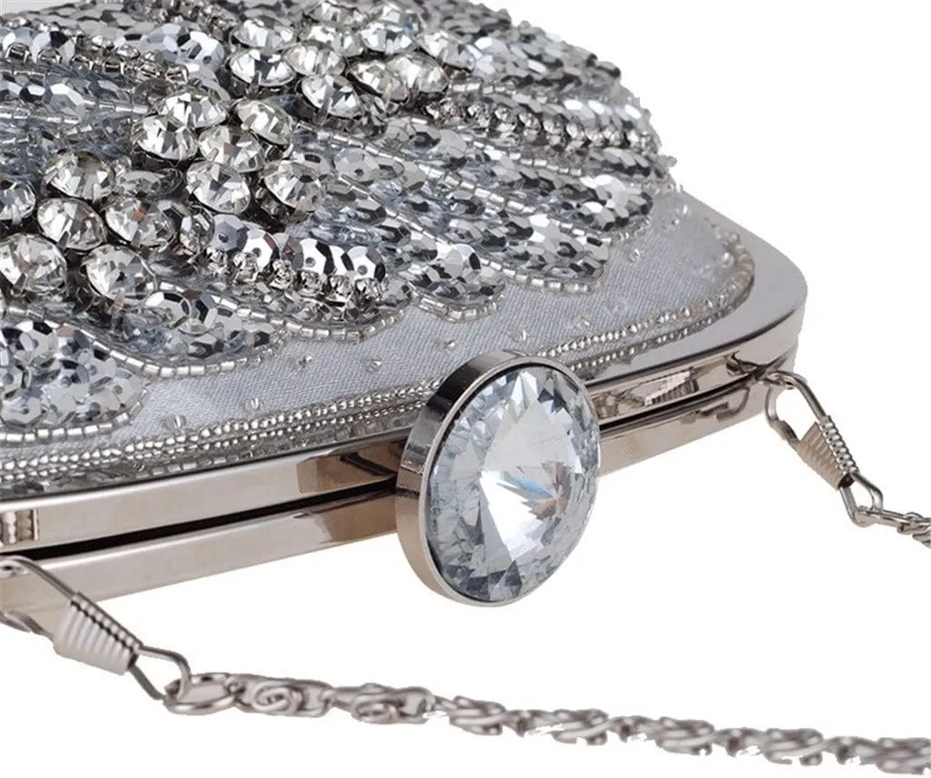 Women Fashion Clutch Purse Sequin Evening Bags Ladies Rhinestone Wedding Party Clutch Handbag Chain Shoulder Bags(E)