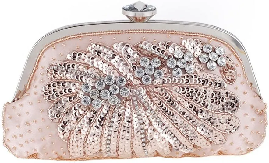 Women Fashion Clutch Purse Sequin Evening Bags Ladies Rhinestone Wedding Party Clutch Handbag Chain Shoulder Bags(E)