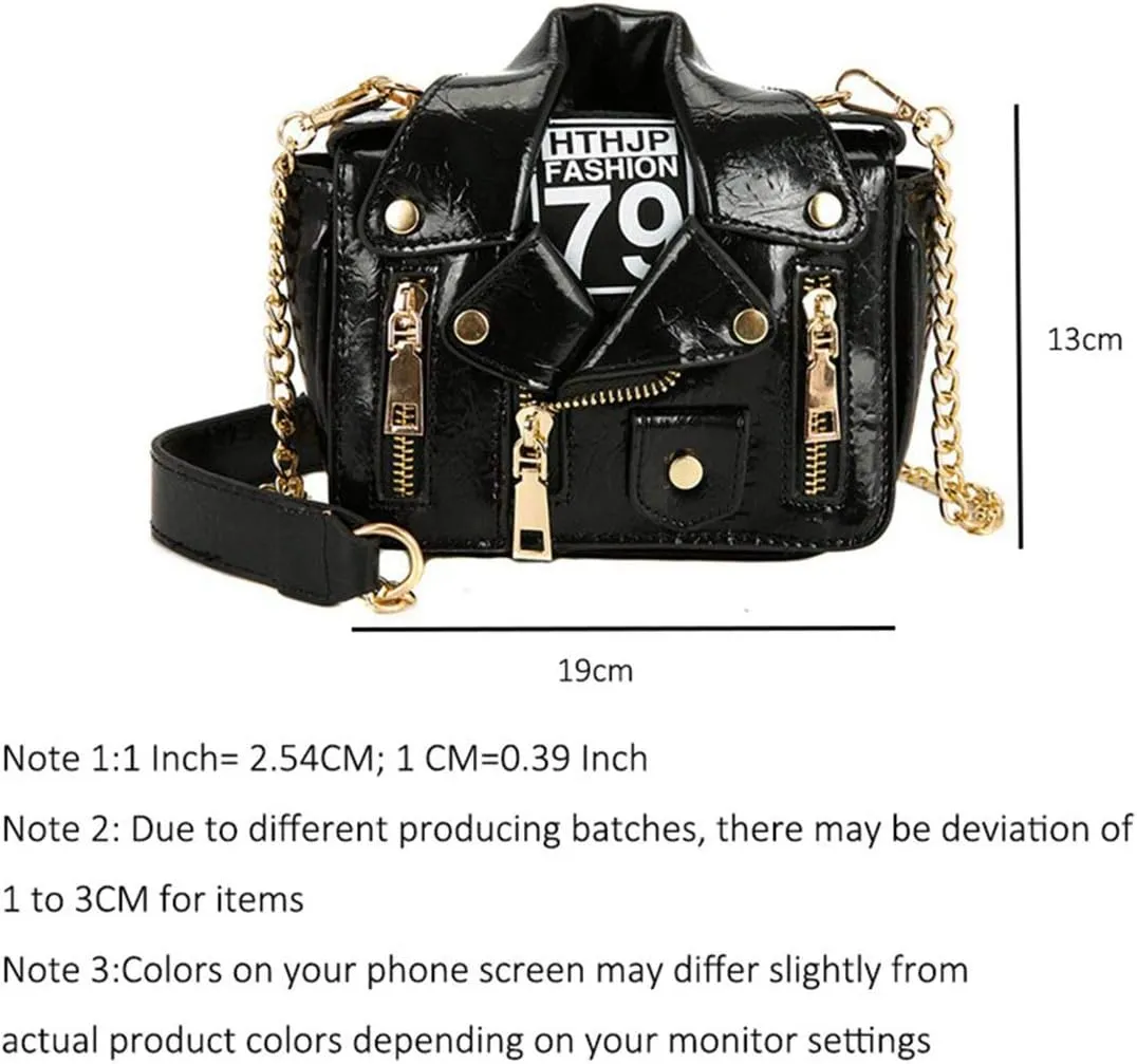 Women PU Leather Motorcycle Jacket Shoulder Bag Punk Style Rivet Handbag Chain Crossbody Bag for Girls