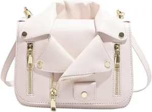 Women PU Leather Motorcycle Jacket Shoulder Bag Punk Style Rivet Handbag Chain Crossbody Bag for Girls