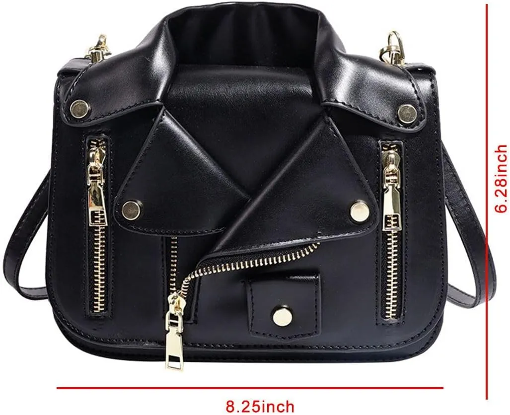 Women PU Leather Motorcycle Jacket Shoulder Bag Punk Style Rivet Handbag Chain Crossbody Bag for Girls