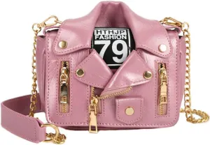Women PU Leather Motorcycle Jacket Shoulder Bag Punk Style Rivet Handbag Chain Crossbody Bag for Girls