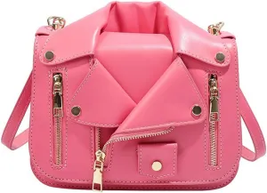Women PU Leather Motorcycle Jacket Shoulder Bag Punk Style Rivet Handbag Chain Crossbody Bag for Girls