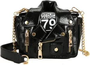 Women PU Leather Motorcycle Jacket Shoulder Bag Punk Style Rivet Handbag Chain Crossbody Bag for Girls