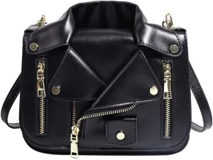 Women PU Leather Motorcycle Jacket Shoulder Bag Punk Style Rivet Handbag Chain Crossbody Bag for Girls