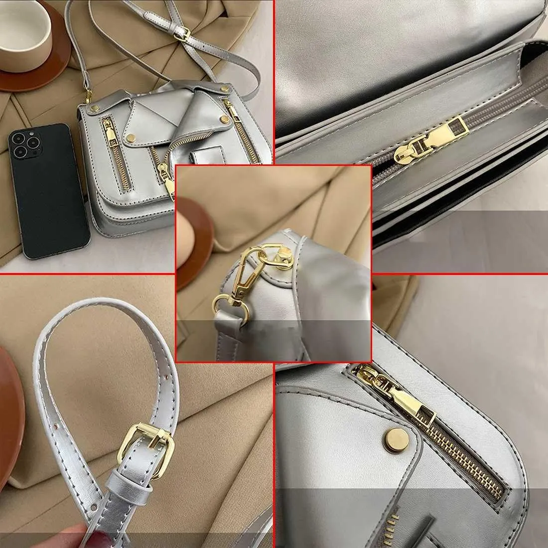 Women PU Leather Motorcycle Jacket Shoulder Bag Punk Style Rivet Handbag Chain Crossbody Bag for Girls
