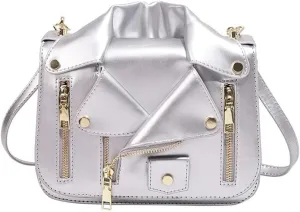 Women PU Leather Motorcycle Jacket Shoulder Bag Punk Style Rivet Handbag Chain Crossbody Bag for Girls