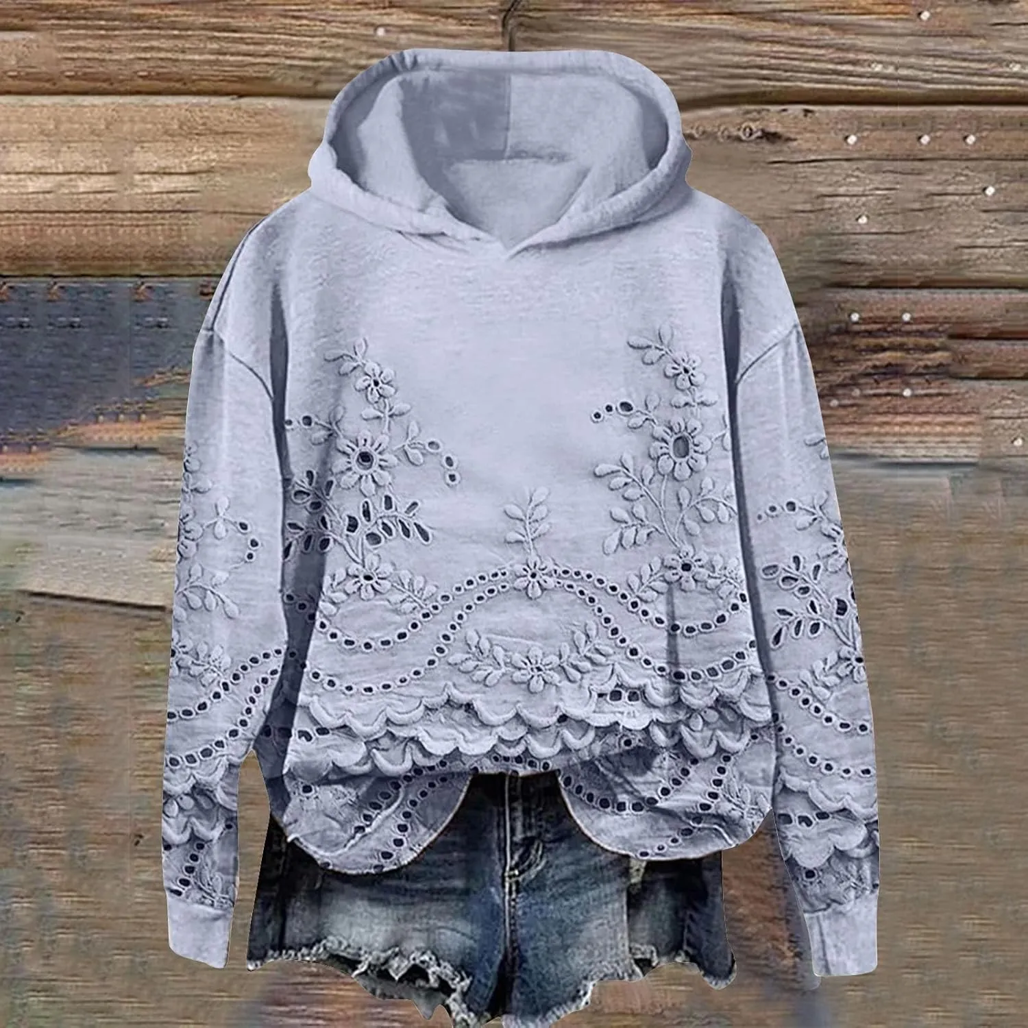 Women's 3D Floral Hoodie Casual Pullover Hooded Sweatshirt Oversized Long Sleeve with Textured Flower Comfy Fall Top
