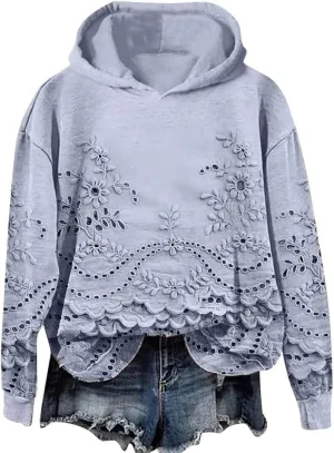 Women's 3D Floral Hoodie Casual Pullover Hooded Sweatshirt Oversized Long Sleeve with Textured Flower Comfy Fall Top