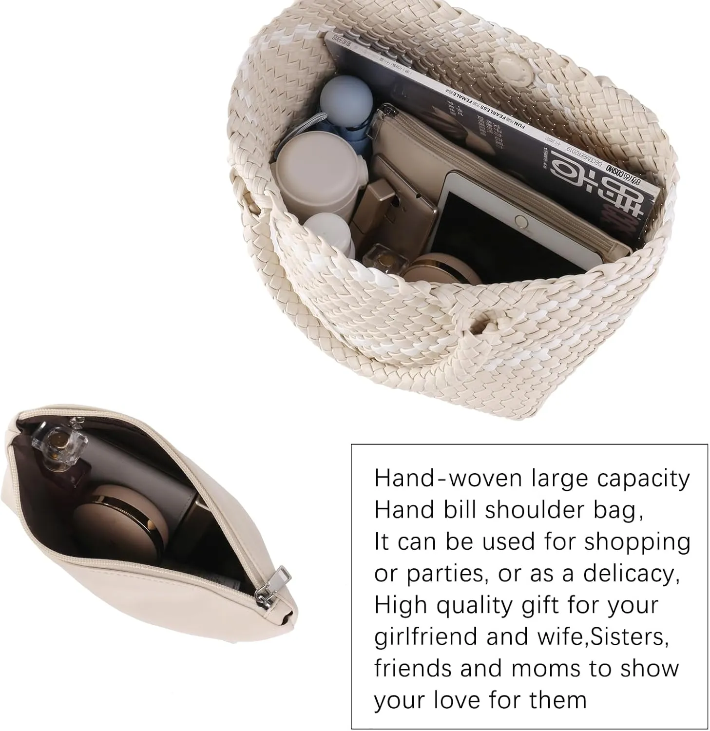Woven Handbag for Women Top Handle Shoulder Bag Vegan Leather Shopper Bag Large Travel Totes Summer Beach Tote Bags