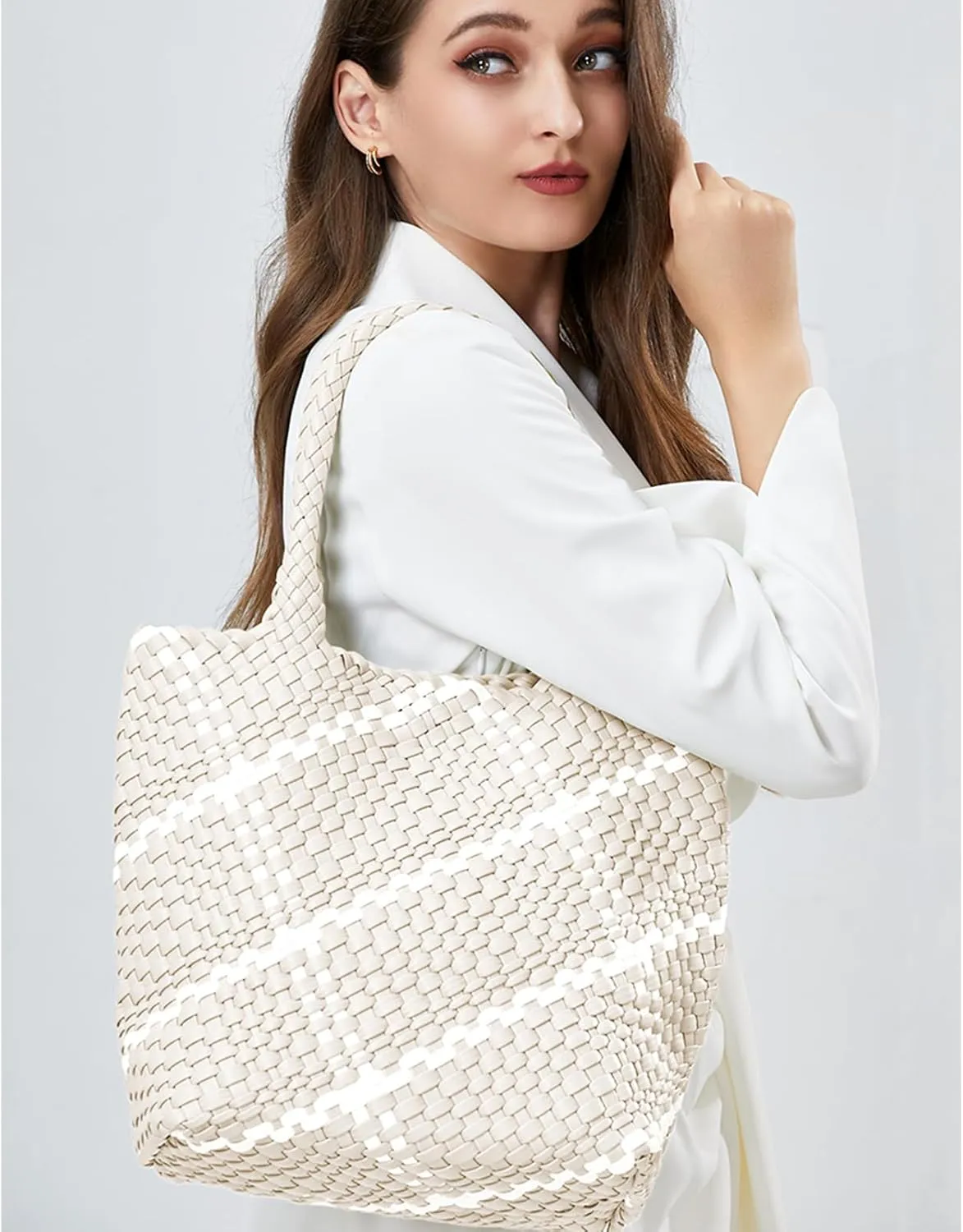 Woven Handbag for Women Top Handle Shoulder Bag Vegan Leather Shopper Bag Large Travel Totes Summer Beach Tote Bags