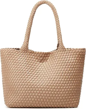 Woven Tote Bag Womens Purse: Vegan Leather Shoulder Handbags - Fashion Summer Beach Tote Bags - Large Travel Totes