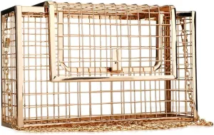 YYW Women Chain Crossbody Bags Iron Cage Metal Hollow Out Cage Evening Clutch