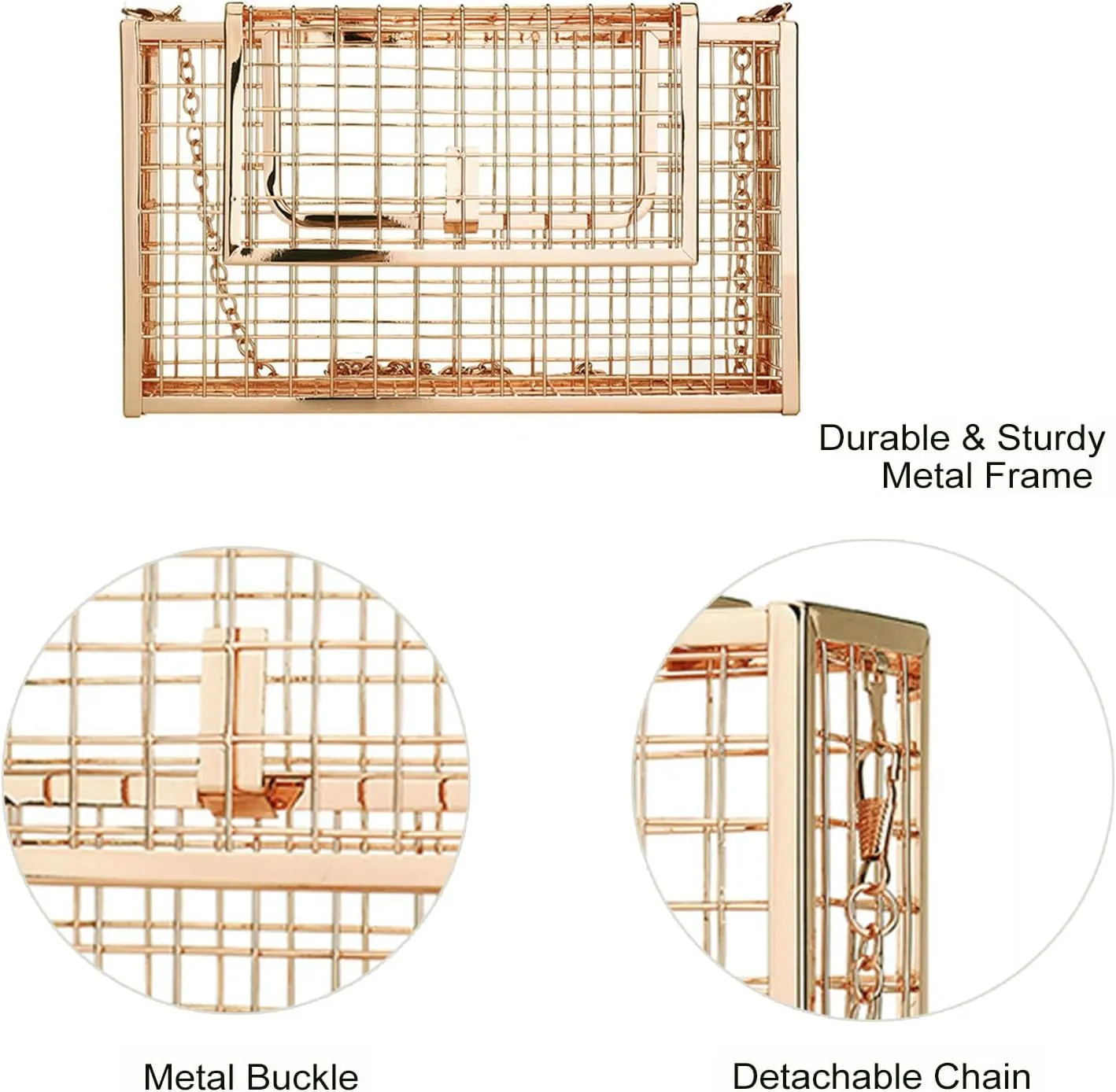 YYW Women Chain Crossbody Bags Iron Cage Metal Hollow Out Cage Evening Clutch