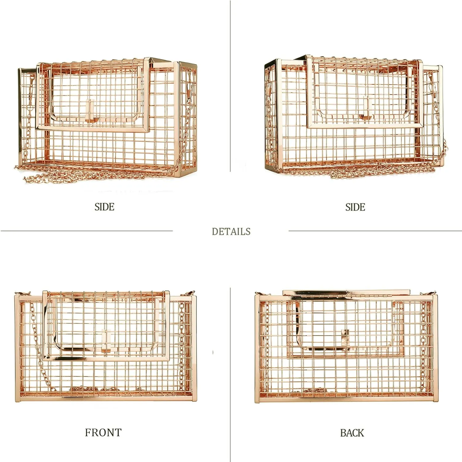 YYW Women Chain Crossbody Bags Iron Cage Metal Hollow Out Cage Evening Clutch